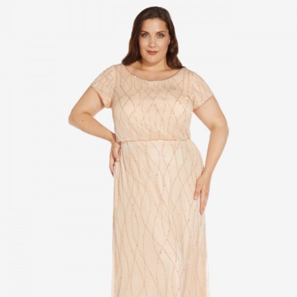 Adrianna Papell Blush Beaded Maxi Dress